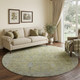 8' Artichoke Green And Gray Oriental Washable Round Rug With UV Protection