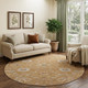 8' Copper Beige And Denim Blue Floral Washable Round Rug With UV Protection