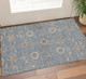 3' X 5' Denim Blue Beige And Copper Floral Washable Area Rug With UV Protection