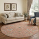8' Pink Denim Blue And Silver Floral Washable Round Rug With UV Protection