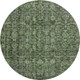 8' Artichoke Green And Gray Damask Washable Round Rug With UV Protection