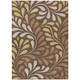 9' X 12' Chocolate Gold And Beige Botanical Leaves Washable Indoor Outdoor Area Rug