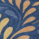 8' Navy Blue Copper And Gold Round Botanical Leaves Washable Indoor Outdoor Area Rug