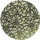 8' Artichoke Green Black And Ivory Round Botanical Leaves Washable Indoor Outdoor Area Rug