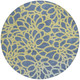 8' Navy Blue And Gold Round Botanical Leaves Washable Indoor Outdoor Area Rug