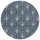 8' Navy Blue And Charcoal Round Seashell Washable Indoor Outdoor Area Rug