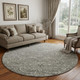 8' X 8' Pewter Gray And Silver Floral Washable Round Rug With UV Protection
