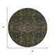8' X 8' Charcoal Olive Green And Silver Floral Washable Round Rug With UV Protection