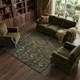 9' X 12' Charcoal Olive Green And Silver Floral Washable Area Rug With UV Protection