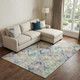 9' X 12' Beige Green And Blue Geometric Washable Area Rug With UV Protection