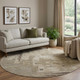 8' X 8' Coffee Beige And Ivory Abstract Washable Round Rug With UV Protection