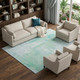 8' Sky Blue Ivory And Teal Abstract Washable Area Rug With UV Protection