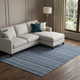 8' Navy Blue Gray And Silver Striped Washable Area Rug With UV Protection