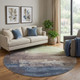 8' X 8' Coffee Green And Blue Abstract Washable Round Rug With UV Protection