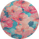 8' X 8' Salmon And Teal Floral Washable Round Rug With UV Protection