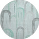 8' X 8' Pale Aqua Gray And Silver Geometric Washable Round Rug With UV Protection