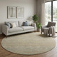 8' Beige Gray And Khaki Striped Washable Round Rug With UV Protection