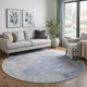 8' Sky Blue Gray And Silver Abstract Washable Round Rug With UV Protection