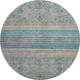 8' Teal Peach And Gray Striped Washable Round Rug With UV Protection