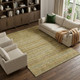 10' X 14' Artichoke Green Gold And Gray Striped Washable Area Rug With UV Protection
