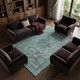 10' X 14' Teal And Gray Floral Medallion Washable Area Rug With UV Protection