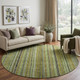 8' Green Gray And Gold Striped Washable Round Rug With UV Protection