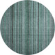 8' Teal Charcoal And Gray Striped Washable Round Rug With UV Protection