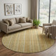 8' Wheat Gold And Beige Striped Washable Round Rug With UV Protection