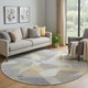 8' Pewter Ivory And Wheat Geometric Washable Round Rug With UV Protection