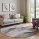 8' Pink Gray And Silver Abstract Washable Round Rug With UV Protection