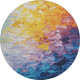 8' Gold Yellow And Teal Abstract Washable Round Rug With UV Protection