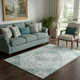 5' X 8' Teal Gray And Silver Medallion Washable Area Rug With UV Protection