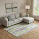 9' X 12' Artichoke Green Lavender And Ivory Striped Washable Area Rug With UV Protection