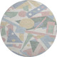8' Sky Blue Ivory And Blush Geometric Washable Round Rug With UV Protection