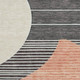8' Gray Blue And Orange Geometric Washable Round Rug With UV Protection