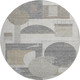 8' Beige Gray And Silver Geometric Washable Round Rug With UV Protection