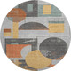 8' Gray Orange And Gold Geometric Washable Round Rug With UV Protection