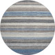 8' Denim Blue Ivory And Gray Striped Washable Round Rug With UV Protection