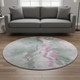 8' Sage Mauve And Ivory Abstract Washable Round Rug With UV Protection
