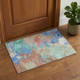 3' X 5' Coral Teal And Copper Abstract Washable Area Rug With UV Protection