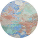 8' Coral Teal And Copper Abstract Washable Round Rug With UV Protection