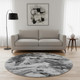 8' Gray Silver And Charcoal Animal Print Washable Round Rug With UV Protection