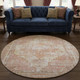 8' Terra Cotta Ivory And Wheat Oriental Washable Round Rug With UV Protection