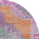8' Orange Pink And Green Oriental Washable Round Rug With UV Protection