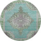 8' Teal Green And Lavender Oriental Washable Round Rug With UV Protection