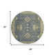 8' Blue And Olive Green Oriental Washable Round Rug With UV Protection