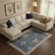 9' X 12' Navy Blue And Beige Oriental Washable Area Rug With UV Protection