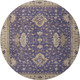 8' Purple And Beige Oriental Washable Round Rug With UV Protection