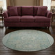 8' Turquoise And Beige Oriental Washable Round Rug With UV Protection