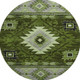 8' Olive Green Gray And Charcoal Geometric Washable Round Rug With UV Protection